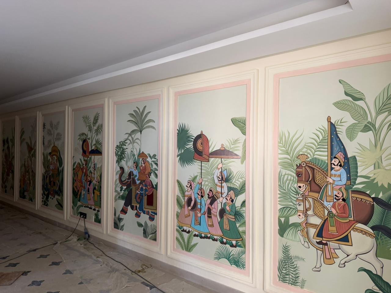 Commissioned wall art in a hotel guest area — The Artemist consultancy